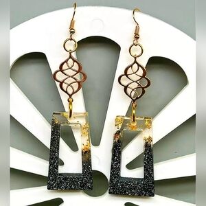 Black Silver Gold Foil Sparkle Sacred Geometric charm Fashion Earrings